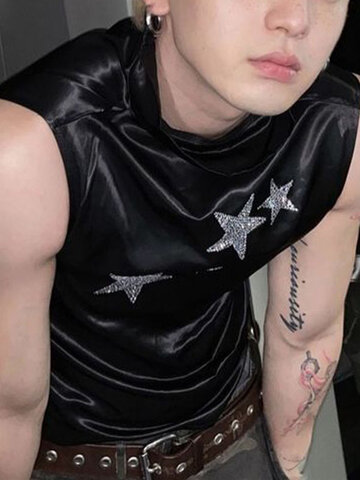 Satin Star Patched Sleeveless Tank