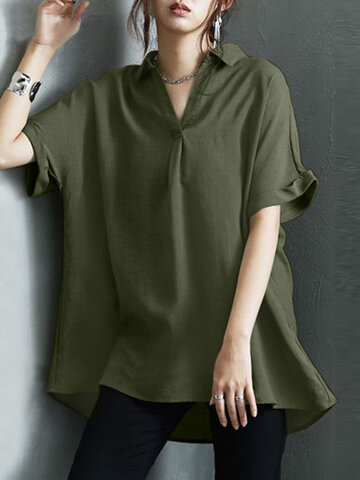 Solid Johnny Collar Casual Blouse