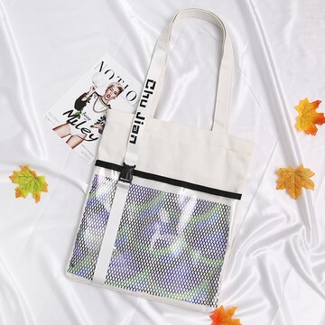 Canvas Transparent Shopping Bag Shoulder Bag Handbag For Wom