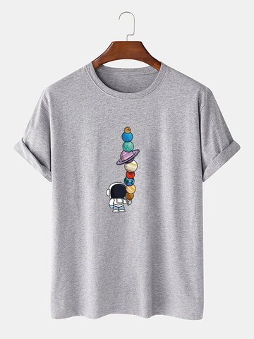 T-shirts en coton imprimé astronaute de dessin animé