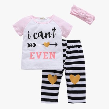 Girl's Striped Heart-shaped Pajama Set For 1-7Y