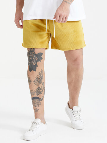 Plus Size Corduroy Yellow Shorts