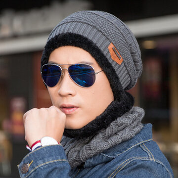 Knitted Beanie Hat Wool Padded Hood Two-Piece Suit