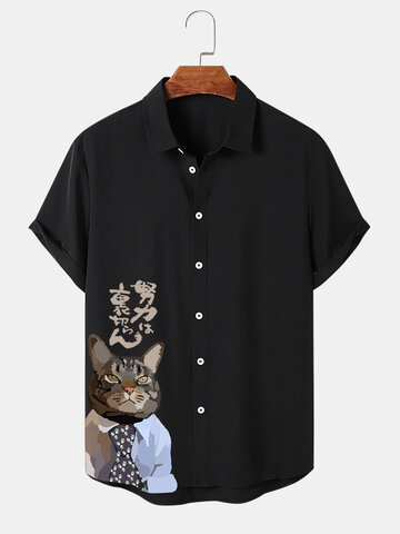 Cartoon Cat Figure Print Shirts
