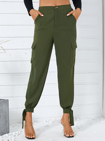 Solid Color Knotted Casual Pants