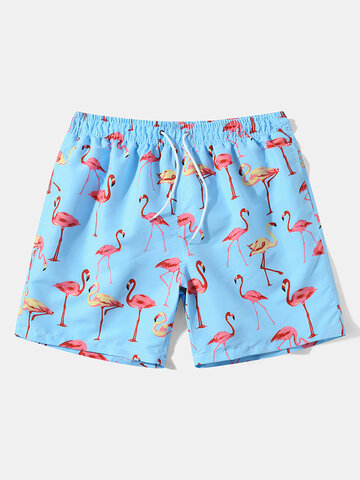 Flamingo Pattern Mesh Lined Board Shorts