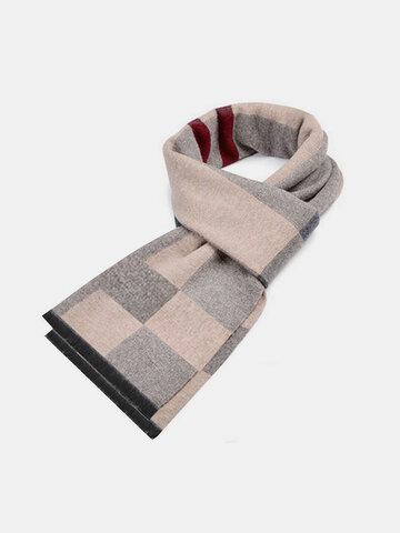 Men's Warm Thick Plaid Brushed Cotton Scarf