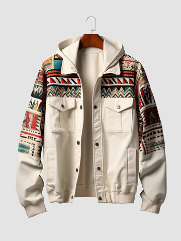 Ethnic Geo Print Hooded Jacket