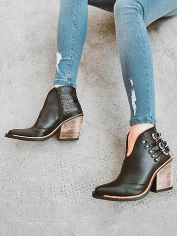 Women Retro Heeled Ankle Boots