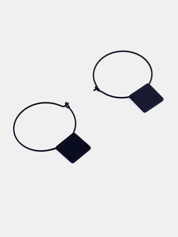 Boucles d'oreilles à pendentif carré à géométrie circulaire en cuivre simple pour femme