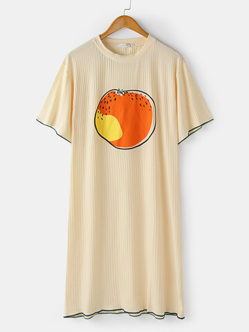 Camicia da notte in cotone stampato frutta del fumetto
