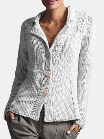 Solid Color Button Long Sleeve Casual Cardigan For Women