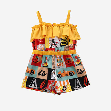 Girl's Retro Print Sleeveless Jumpsuit For 1-5Y