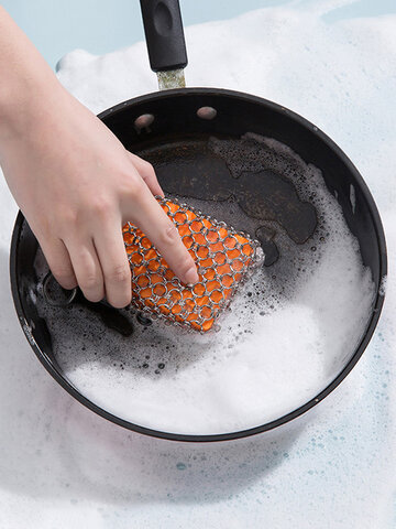 Kitchen Silicone Pot Cleaning Brush Net Square Shape Metal Stainless Steel Ring Net Brush Cleaning Tools