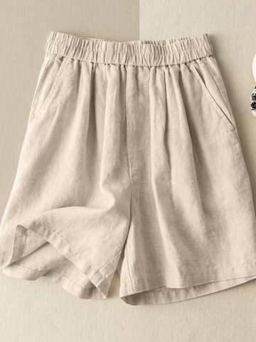 Shorts de algodón liso con cintura elástica