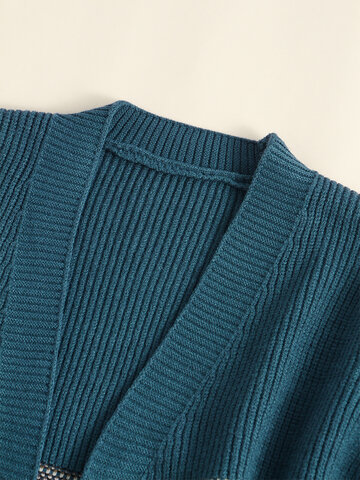 Women’s Jacquard Knitted Long Sleeve V-neck Button Pocket Cardigan