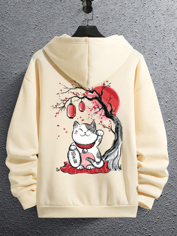 Japanese Lucky Cat Back Print Hoodies