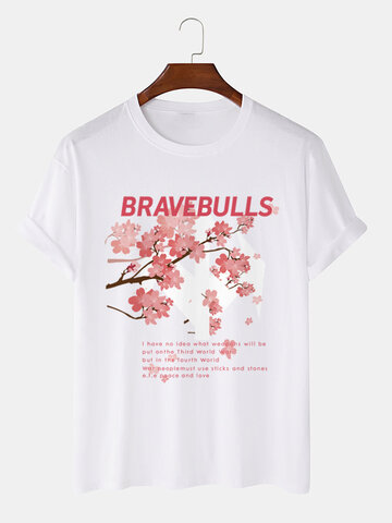 Cherry Blossoms Letter Print T-Shirts