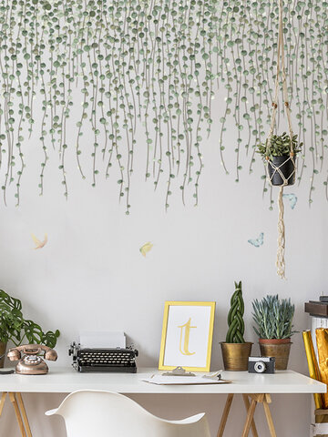 Зеленые ветви и бабочка Шаблон Самоклеящаяся наклейка для спальни и гостиной Wall Art Home Decor