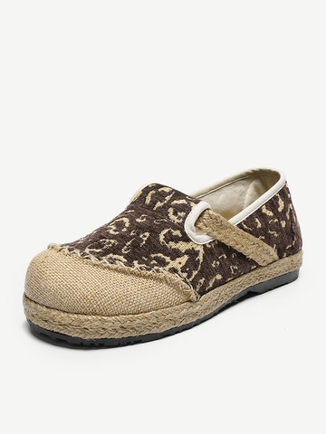 Straw Leopard Round Toe Loafers