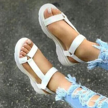 Soft Strappy Hook Loop Flat Sandals