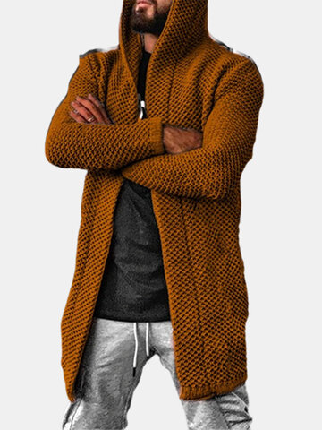 Solid Color Knitted Hooded Cardigan