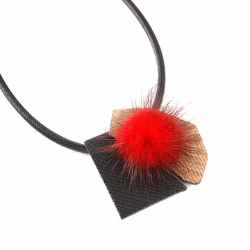 Trendy Brooch Necklace Leather Wool Pendant Necklace
