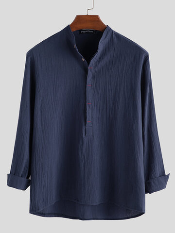 Solid Stand Collar Button Shirt