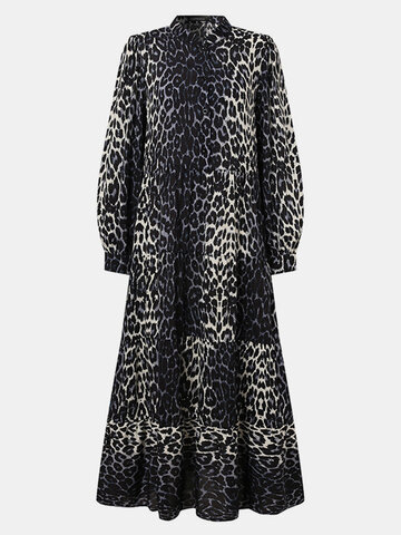 Leopard Print Pleated Casual Dress