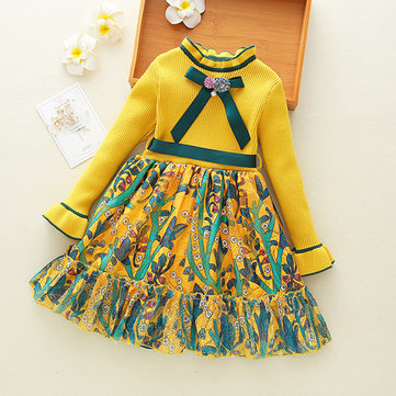 

Girls Thicken Patchwork Dress For 3Y-13Y, Yellow