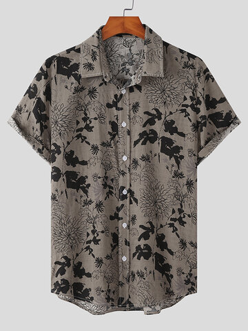 قميص قطن كتان بطبعة زهور