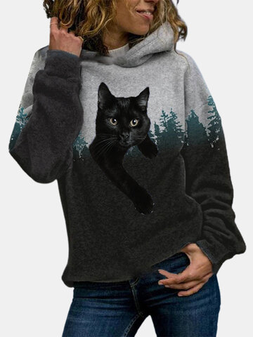 Black Cat Landscape Print Hoodie