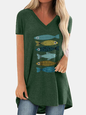 Fish Print Casual T-shirt 