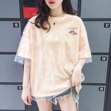 Short-sleeved Women's New Loose Fashion Hong Kong Style Clothes Mesh Personality Net Red T-shirt Ladies Ins Season