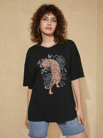 Tiger Flower Graphic T-shirt