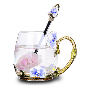 Exquisite Enamel Flower Glass Cup Glasses #2 