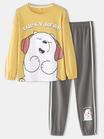 Cartoon Bear Print Pajamas Sets