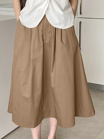 Solid Pocket Zip Front Skirt