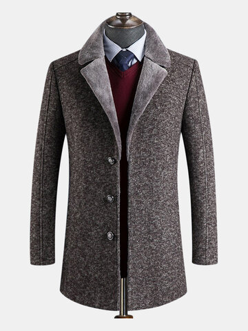 

Mens MidLong Casual Business Fur Lapel Collar Trench Coat, Dark gray dark brown