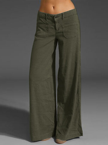 Casual Solid Color Pockets Pants