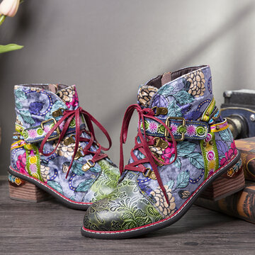 SOCOFY SAG BAZAR Y MASCOTAS Flowers Pattern Splicing Leopard Print Lace Up Zipper Peep Toe Sandals 