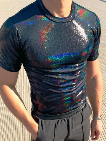 Мужская узкая футболка с блестящим покрытием
