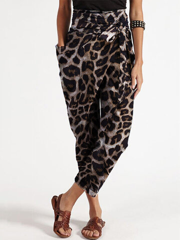 Leopard Printed Wrap Pocket Harem Pants
