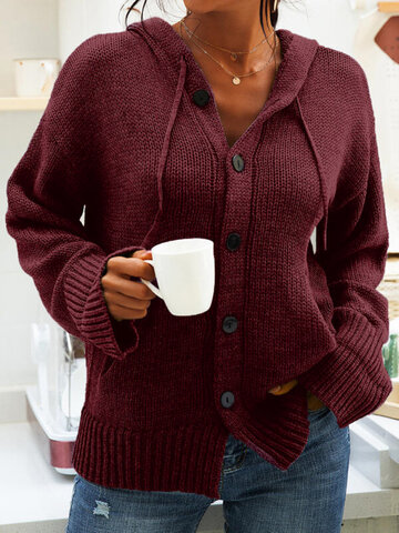 Plus Size Solid Button Casual Sweaters
