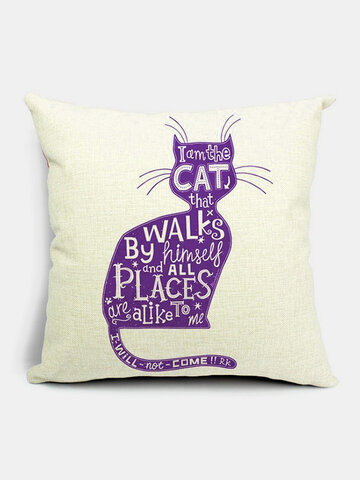 Cat Cartoon Pattern Linen Cushion Cover Home Sofa Art Decor Throw Pillowcase