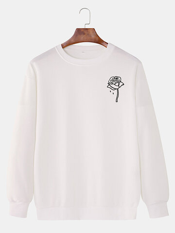 Cotton Rose Printing Plain Sweatshirts