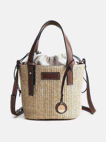 Straw Beach Bag Bucket Bag Handbag Shoulder Bag For Women