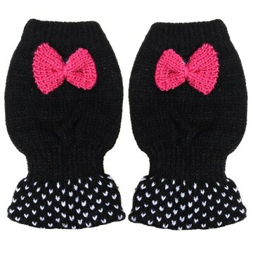 Cute Bowknot Crochet Knitted Fingerless Gloves Thermal Hand Wrist Mittens