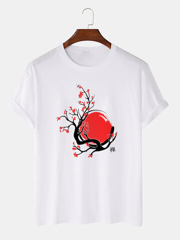 Floral Red Sun Print T-Shirts