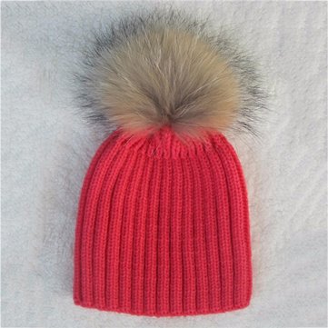 子供暖かい冬のウールニットビーニーラクーン毛皮ポンポンへま帽子帽子かぎ針編みスキーキャップ